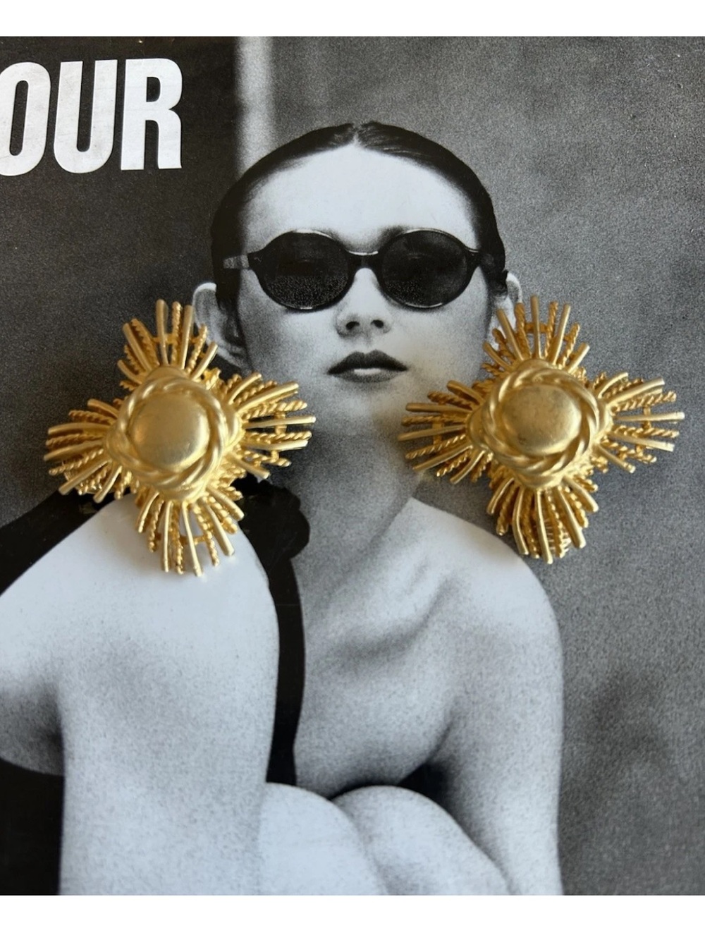 Vintage Givenchy Gold Starburst Clip On Earrings 80s Signed Statement Rare
